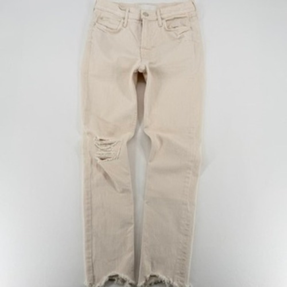 Mother The Flirt Chew Jeans Cream Distressed Raw Hem 27‎ USA
